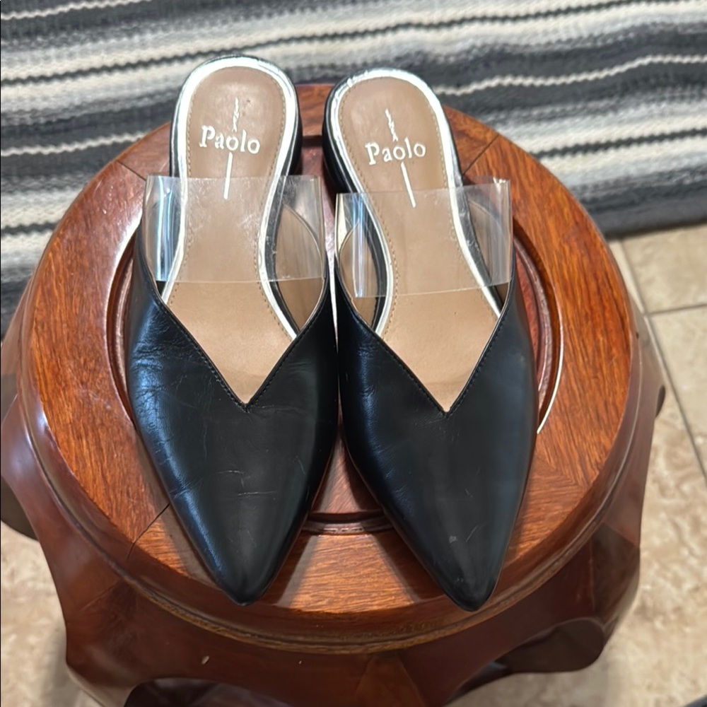 Paolo Black Leather Women's Mules